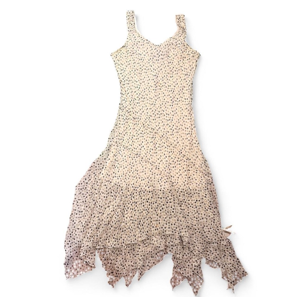 Jonathan Martin Fairycore Asymmetrical Polka Dot Silk Dress Ruffle Slip On Sz 12